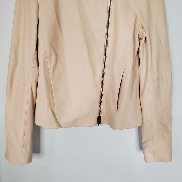 Vince Zip Front Lamb Leather Jacket Biker Moto Jacket Cream Beige Size Medium - Picture 6 of 11